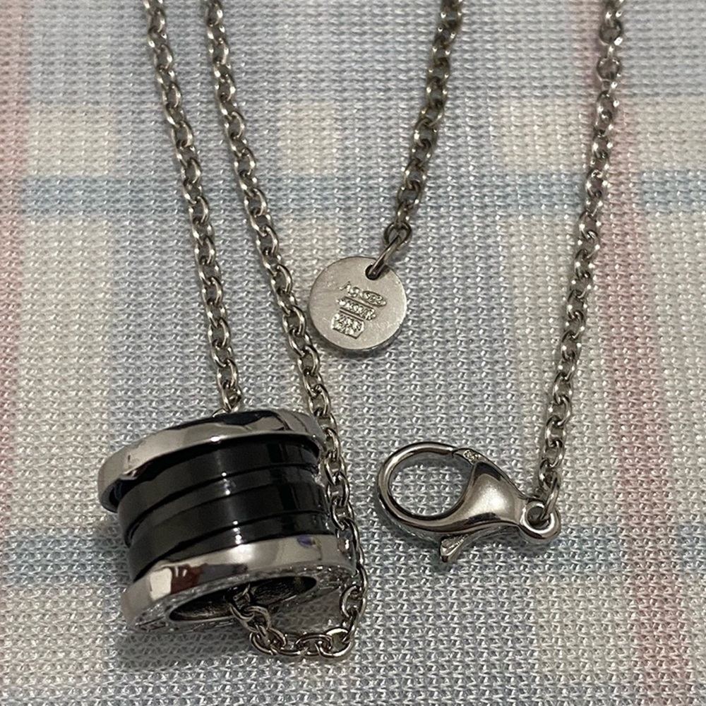 Bvlgari Silver Chain With Iconic Spiral Black Ceramic Pendant Necklace